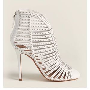 White Studded Caged Leather Booties